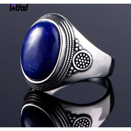 Sterling Silver 925 Ring Natural Big Oval Lapis Rings for Men Women Retro Luxury Fine Jewelry Party Anniversary Gift