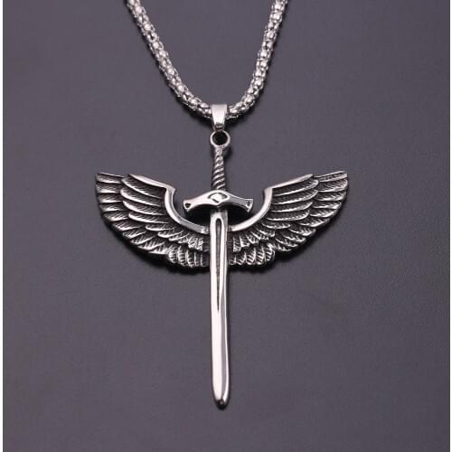 Fashion Vintage Sword With Eagle Wings Pendant Necklaces Top Quality Punk Gothic Wind Popular Gift Sword Cool Fashion Necklace