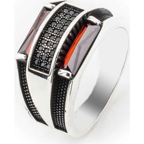 Red Zircon Silver Men Ring