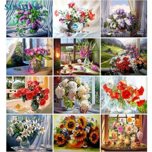 SDOYUNO 60x75cm Paint By Numbers Kits On Canvas Flowers DIY Frameless Oil Painting By Numbers Digital Hand Painting Draw Number