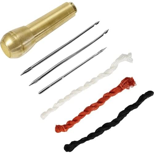 Needle Awl Leather Craft Kit Sewing Shoe Tool Hole Puncher Copper Handle