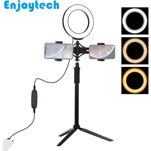 New Mobile Phones Live Video Streaming Mounts Holder with 16cm LED Ring Flash Light Lamp Tabletop Tripod for Bloggers