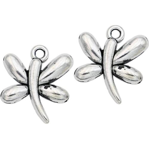 Dragonfly Charms Antique Silver Plated Pendants for Jewelry Making DIY Handmade Craft 22x19mm