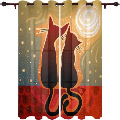 Translucent Exquisite Window Curtains Cat Lovers Moon Curtains Living Room Bedroom Panel Kitchen Custom Made Curtains