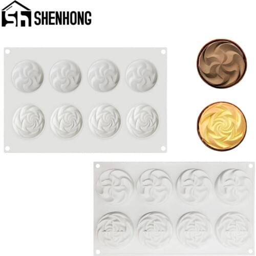 SHENHONG 8 Cavity 3D Spiral French Dessert Pan Silicone Cake Mold Chocolate Brownie Mousse Mould Muffin Pastry Tray Baking Tools