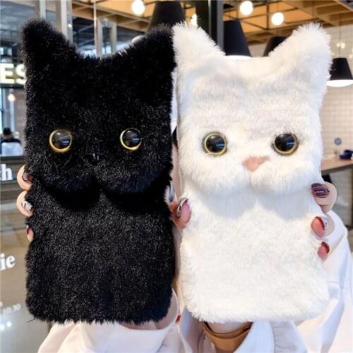 Cute Cat Ears Hairy Silicone Phone Cases For Huawei P50 P40 P30 P20 Y6 Y7 Y9 Y8P P smart 2019 Nova 3I 5T Honor 8X 10 Plush Cover