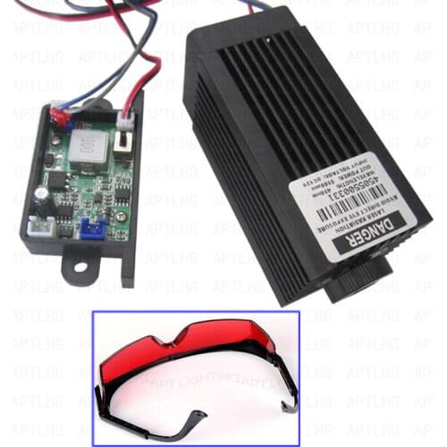 5.5w high power 445NM focusing blue laser module laser engraving and cutting TTL/PWM module 5500mw laser tube head+googles