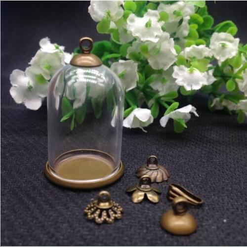 5sets/lot 30*20mm tube glass globe antique bronze color ordinary base beads cap glass vial pendant glass bottle accessories