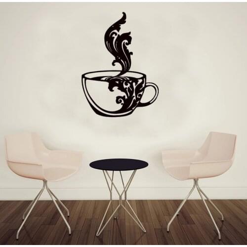 WJWY Coffee Bean With Floral Pattern Wall Sticker Kitchen Cafe Shop Art Mural Home Decor Vinyl Wall Decals Removable Wallpaper