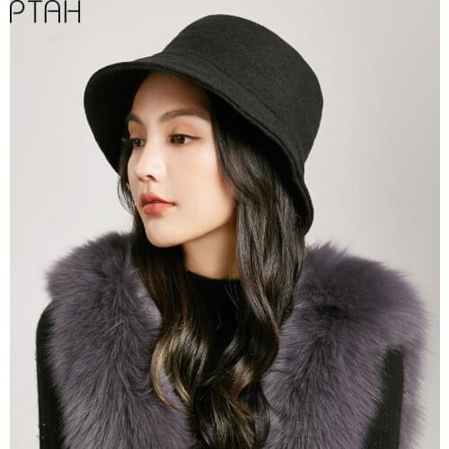 [PTAH] Autumn Winter Bucket Hat for Woman 2021 New Woolen Hats For Girls Temperament Warmer Bonnet Ladies Casual Hats Cap Female