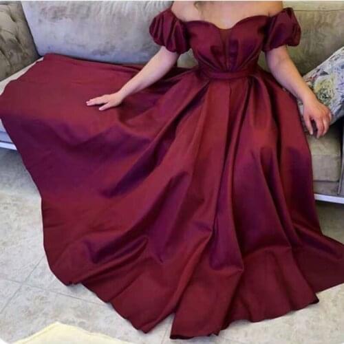 Puffy sleeves Prom party evening dresses vestido de noiva sereia gown robe de soiree vestido novia playa pleat A-line Burgundy