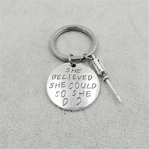 1 Pcs screwdriver She Believed She Could So She Did Bee Hand Person Keychain Key Chains Women Men Boy Girl Fashion Jewelry Gift