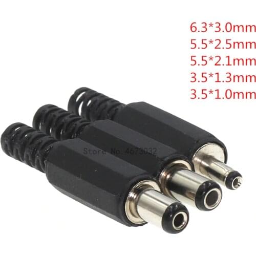 100Pcs DC Power Male Plug Jack Adapter Male 5.5x2.1mm 5.5x2.5mm 3.5x1.0mm 3.5x1.3mm 6.3x3.0mm 3.5x1.1mm