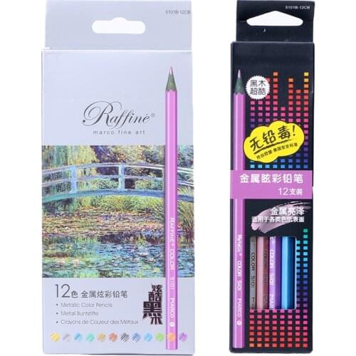 12 Metallic Colored Pencil Non-toxic For Drawing Sketching Set Stationery