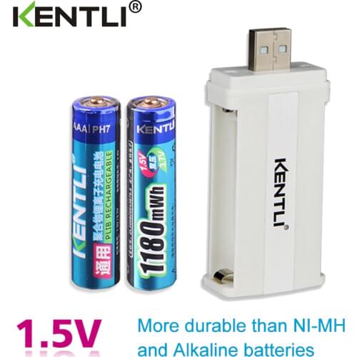 KENTLI 2pcs no memory effect 1.5v 1180mWh AAA lithium li-ion rechargeable batteries battery +2 channels lithium charger