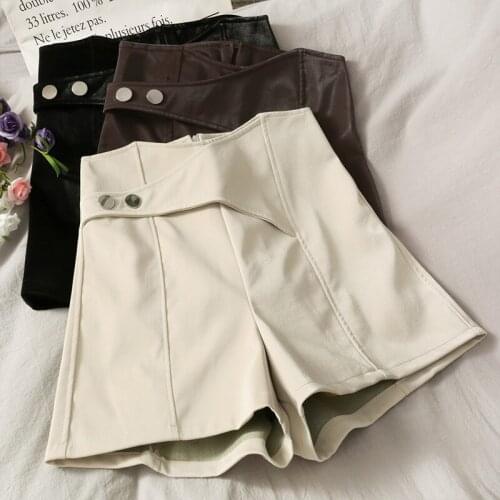 2021New Women PU Shorts High Waist Shorts Autumn Female Casual Black Shorts Ladies All Match Wide leg Shorts Short Pants AB2051