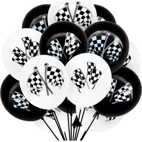 5/10pcs Black White Racing Flag Latex Balloons Black White Stripe Plaid Foil Baloon Checkered Race Car Themed Party Decorations