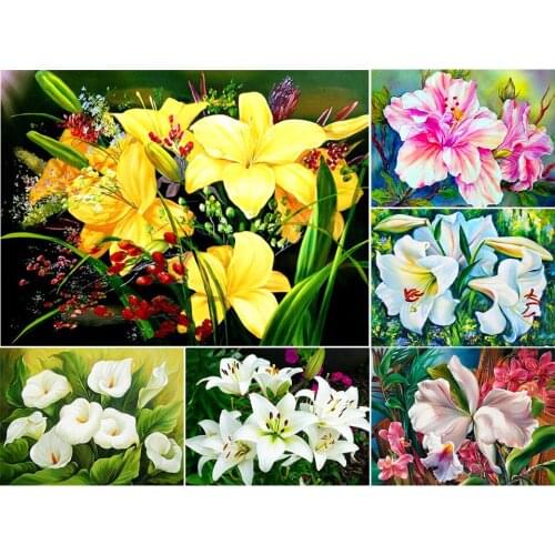 5D DIY Diamond Painting Lily Flower Cross Stitch Kit Full Drill Embroidery Mosaic Art Picture of Rhinestones Decor New Arrival