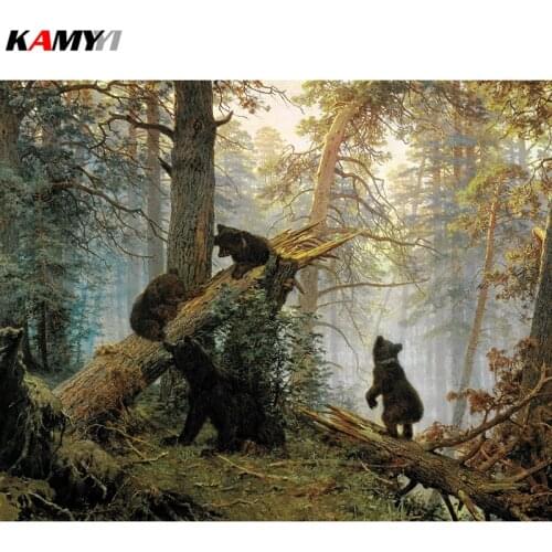 Full Square Round 5d diy Diamond embroidery bears in a pine forest diamond painting Cross Stitch Rhinestone mosaic decoration
