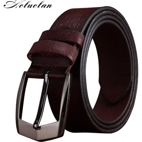Aoluolan classic Embossed dragon pattern pin buckle men belt Brand Genuine Leather fashion High Quality dress Strap