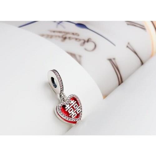 Authentic 925 Sterling Silver Charm Creative Chinese Style Double Happiness Love Fit Pandora Women Bracelet&necklace Diy Jewelry