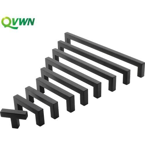 QVWN Black Cabinet Handle Square Furniture Hardware Stainless Steel Kitchen Door Knobs Cupboard Wardrobe Drawer Pulls