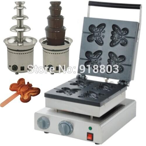 2 in 1 110v 220v Electric 10pcs Chocolate Butterfly Waffle Stick Machine + Electric Chocolate Fountain