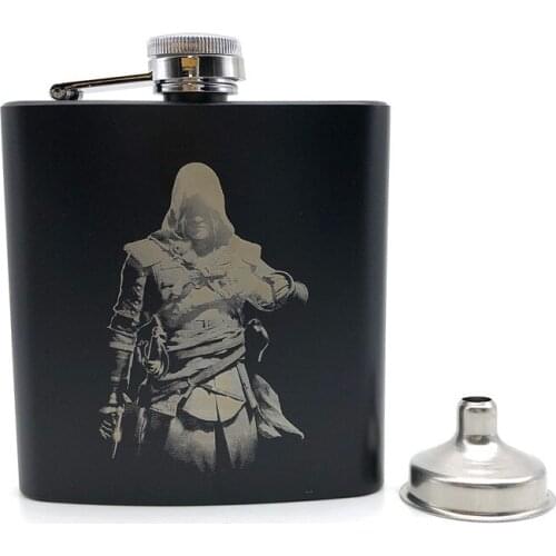 Alalinong The Assassin Black Hip Flask 6 Oz Stainless Steel Personalized Flask for Alcohol Laser Engraved Assassin With Funnel