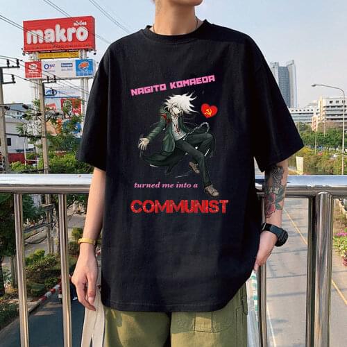 Danganronpa Komaeda Nagito T-shirt Cosplay Costume Dangan Ronpa Monokuma Black Short Sleeve T Shirt Casual Tshirt Oversized Tops