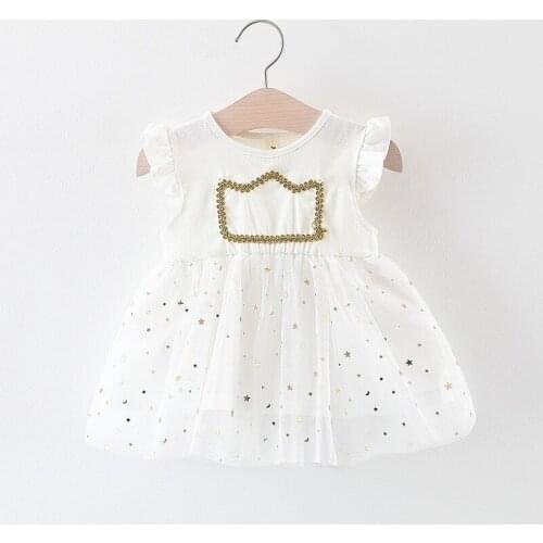 2019 Baby girls new summer mesh dress Kids fashion short sleeve crown stars princess dress for girls 1-2 Years