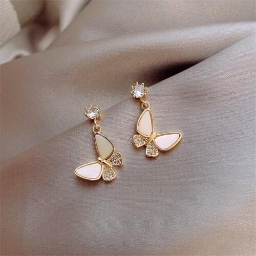 Fashion Minimalist Green Copper Shell Butterfly Drop Earrings Gift Party Woman Jewelry Stud Earrings 2021