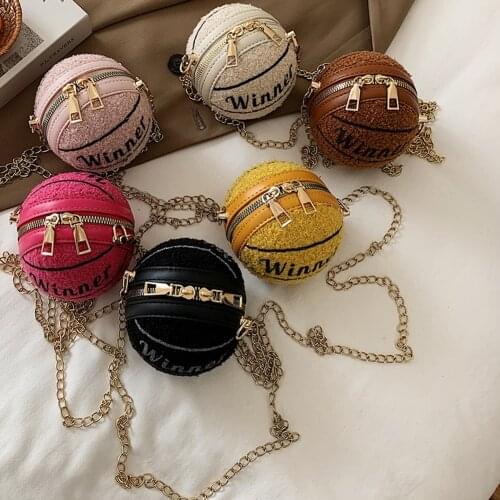 Fashion Round Ball Shaped Chain Shoulder Bags Fashion Splicing Leather Plush Handbags Party Street Women Mini Crossbody Bag 2021