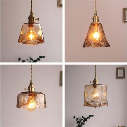 Nordic Modern Glass Pendant Lamp Restaurant Bar Cafe Pendant Lights Creative Gold Wrought Copper Lamp Cap Hanging Light 96-260V