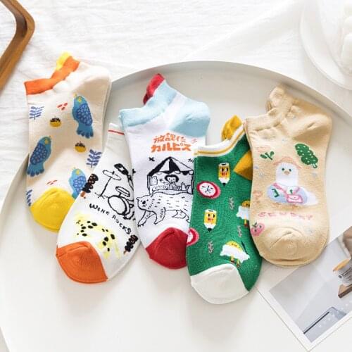 New Cute Animal Women Socks 1 Pair Girl Funny Cartoon Pattern Summer Print Color Ankle Cotton Casual Invisible Low Cut Slippers