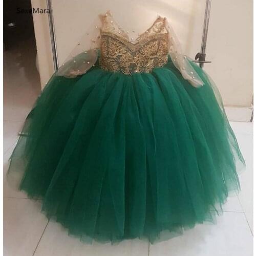 New Green Customized flower girl Dresses Children Wedding Party Dress Princess Girls Birthday Communion Gown