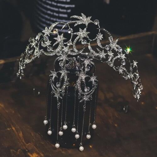 Himstory New Meteor Rhinestone Crystal Tiaras Crown Earrings Star Bridal Wedding Hairband Headpiece Hair Accessories