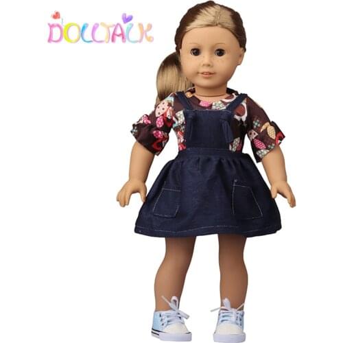 18''American Doll Clothes Fashion Black Ladybird Denim Dress For Girls Birthday Gift For 43 Cm New Baby Born Doll Accessories