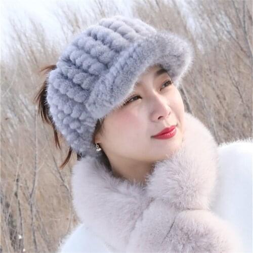 Autumn and Winter Womens Natural Mink Fur Hat Female High Quality Luxury Girls Gift Visor Cap New 2020 Design H25