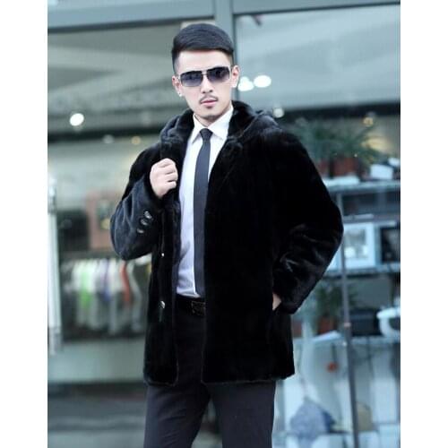 Autumn faux mink leather jacket mens Medium length clothes winter thicken warm fur leather coat men slim jackets Hooded fashion
