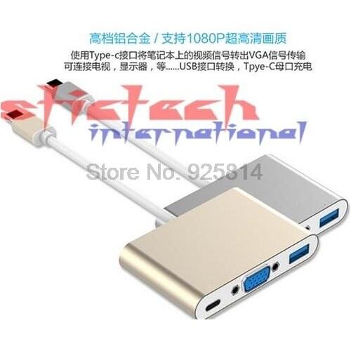 By dhl or ems 100pcs 3 in 1 USB 3.1 Type C to VGA + USB 3.0 + Type C Female Converter Cable Adapter for Apple Macbookfor HDTV