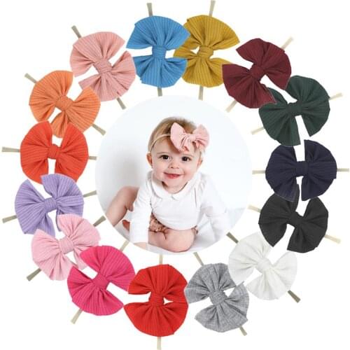 16 Pcs/Lot Floppy Hair Bows Baby Headband For Girls Elastic Hair Bands Kids Solid Turban Party Headwear Hair Accessories