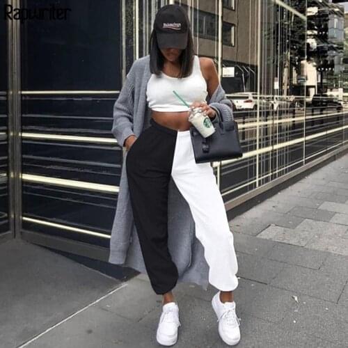 Rapwriter Streetwear Panelled Patchwork Sweatpants Casual High Waist Joggers Trousers Womens Pants Baggy Pants Bottom Pocket