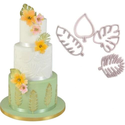 4 Monstera Cookie Cutter Plastic Biscuit Knife Baking Fruit Cake Kitchen Tools Mold Embossing Printing