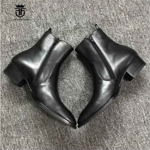 Luxury Handmade Genuine Leather Zip SLIM Wedge Personalized High Heel boots New Chelsea Boots