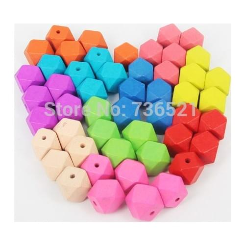 SANSHOOR Rainbow Color Hot Sale 20mm Newest Geometric Loose Wood Beads For DIY Handmade Nacklance Jewerly 100pcs/lot WB-010