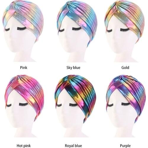 Women Laser Hair Caps Jewelry Accessories Silky Ruffle Metallic Turban Hair Cover Accessories Wave Caps Bonnet Salon Hat Turban