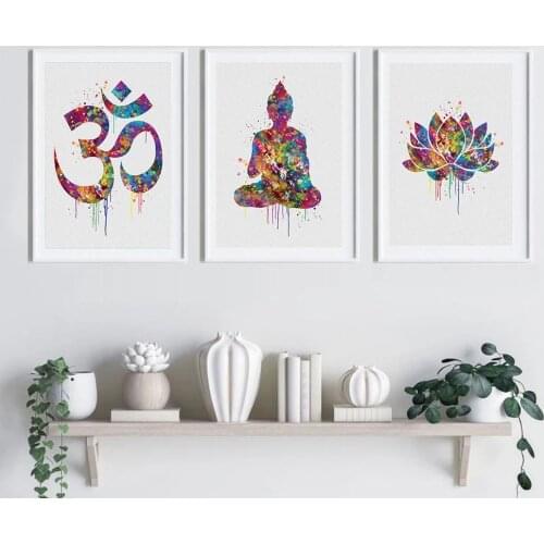 Modern Abstract Buddha Ohm Lotus Flower Symbol Posters Canvas Painting Buddhism Prints Poster for Living Room Home Decor Cuadros
