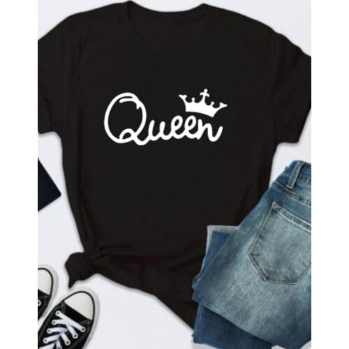 Queen Letter Print T Shirt Women Short Sleeve O Neck Loose Tshirt Summer Girls Ladies Tee Shirt Tops Clothes Camisetas Mujer