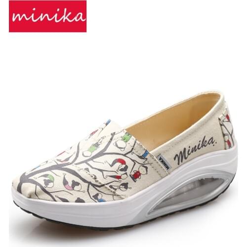 Canvas Women Toning Shoes Cushion Anti-slip Slimming Shoes Tree Printed Thick Soles Height Increasing Women Swing Shoes