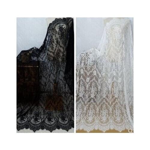 High Quality vintage Eyelash Lace Fabric 150cm White Black Diy Exquisite Lace Embroidery Clothes Wedding Dress Accessories